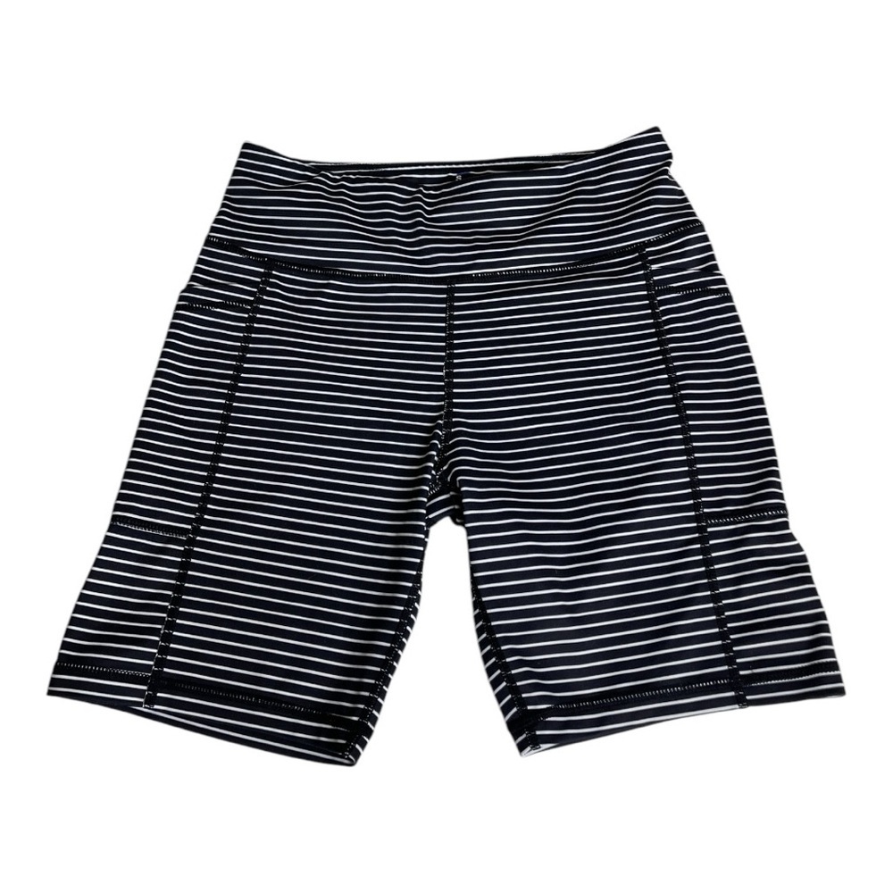 Serita Athletics Black and White Striped Activewear Biker Shorts Size Small